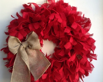 Christmas Wreath, 26", Red Christmas Wreath, Burlap Valentines Wreath, Red Wreath, Burlap Wreath, Holiday Red Burlap Wreath