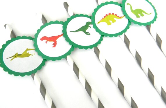 12 Dino Party Straws
