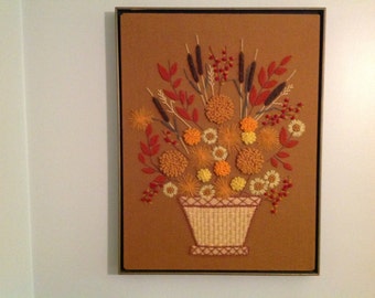 Vintage Framed Needlepoint Floral Needlepoint Fall Colors