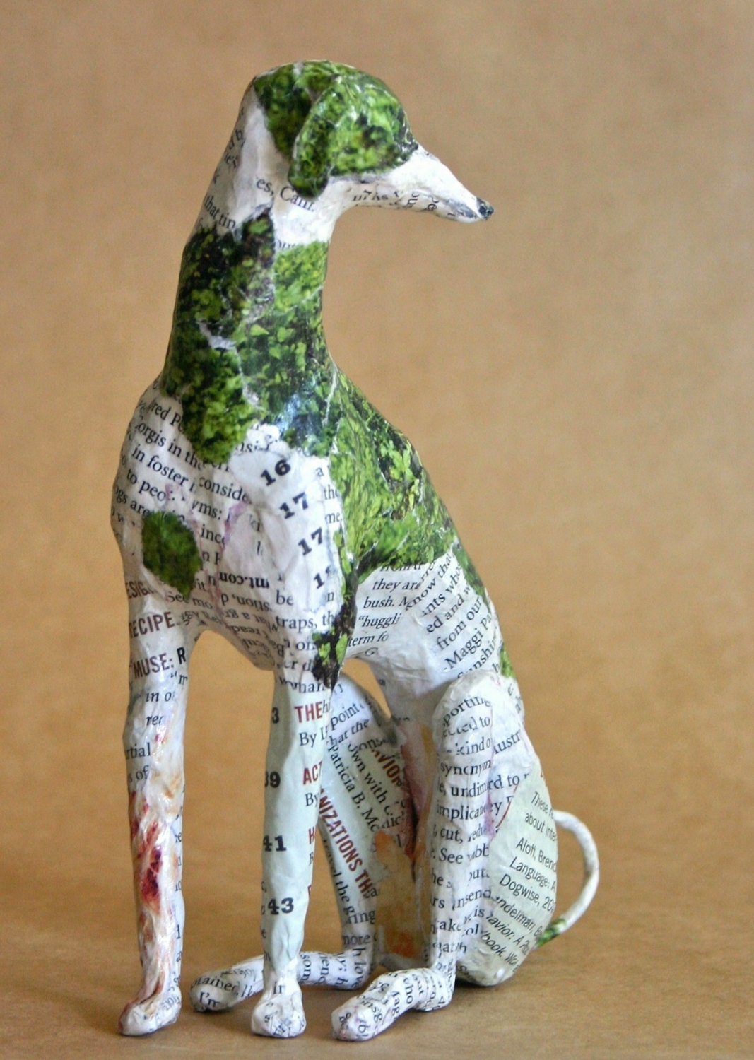 Hound Unique Whimsical Paper Mache Dog Sculpture Custom