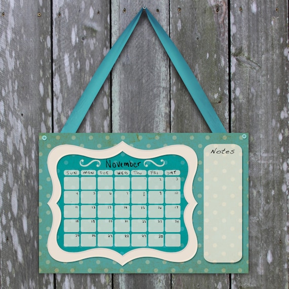 Cute polka dot and teal dry erase calendar for girls