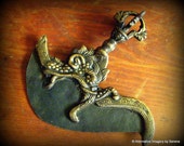 Vintage Buddhist Dorje Handle Kartika Blade Bronze Ritual Dragon Sky Iron Blade Lightning Rod
