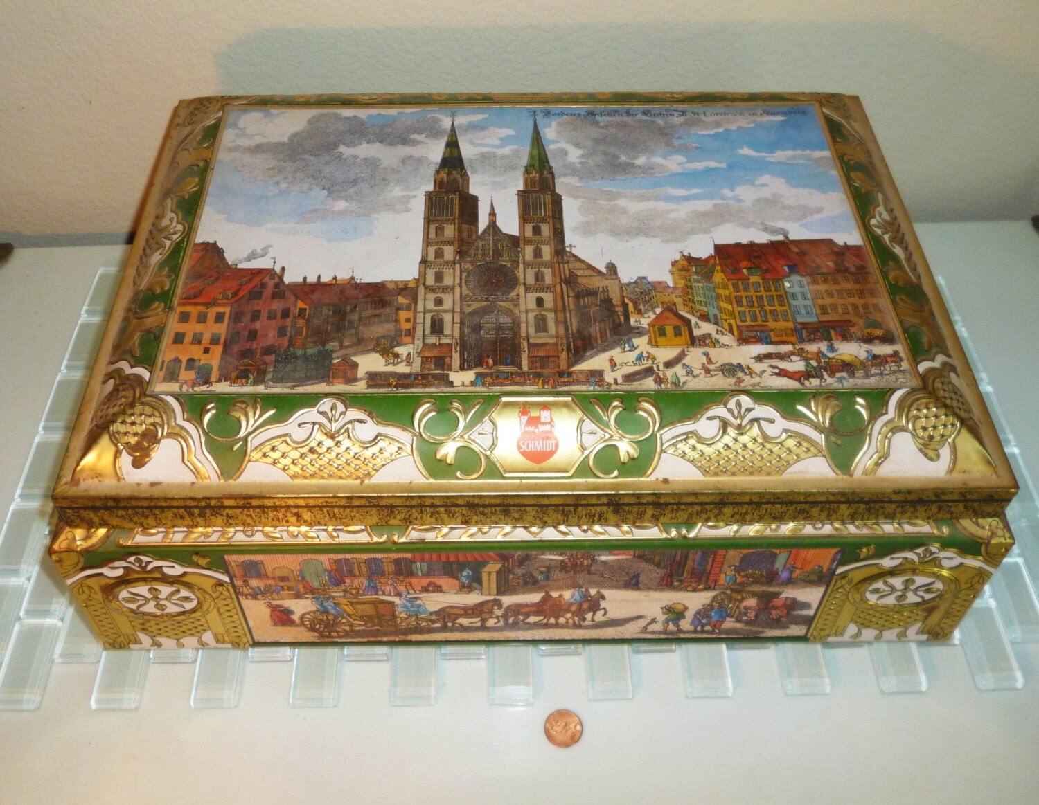 Vintage W Germany Tin Canister Box Renaissance Medieval E