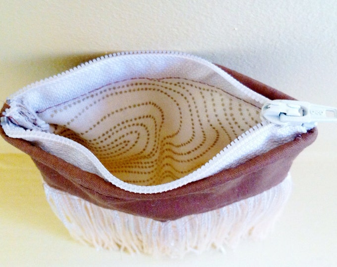 Fringe Brown and White Zipper Coin Purse