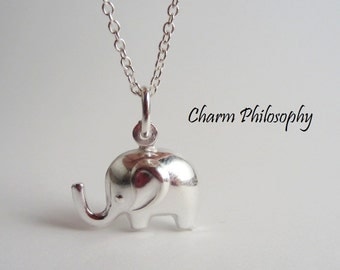 925 Sterling Silver Elephant Necklace - Silver Elephant Pendant - Baby Elephant Jewelry