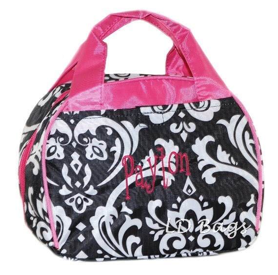 Damask Hot Pink Lunch Bag Box With Free by MonogramExpress on Etsy