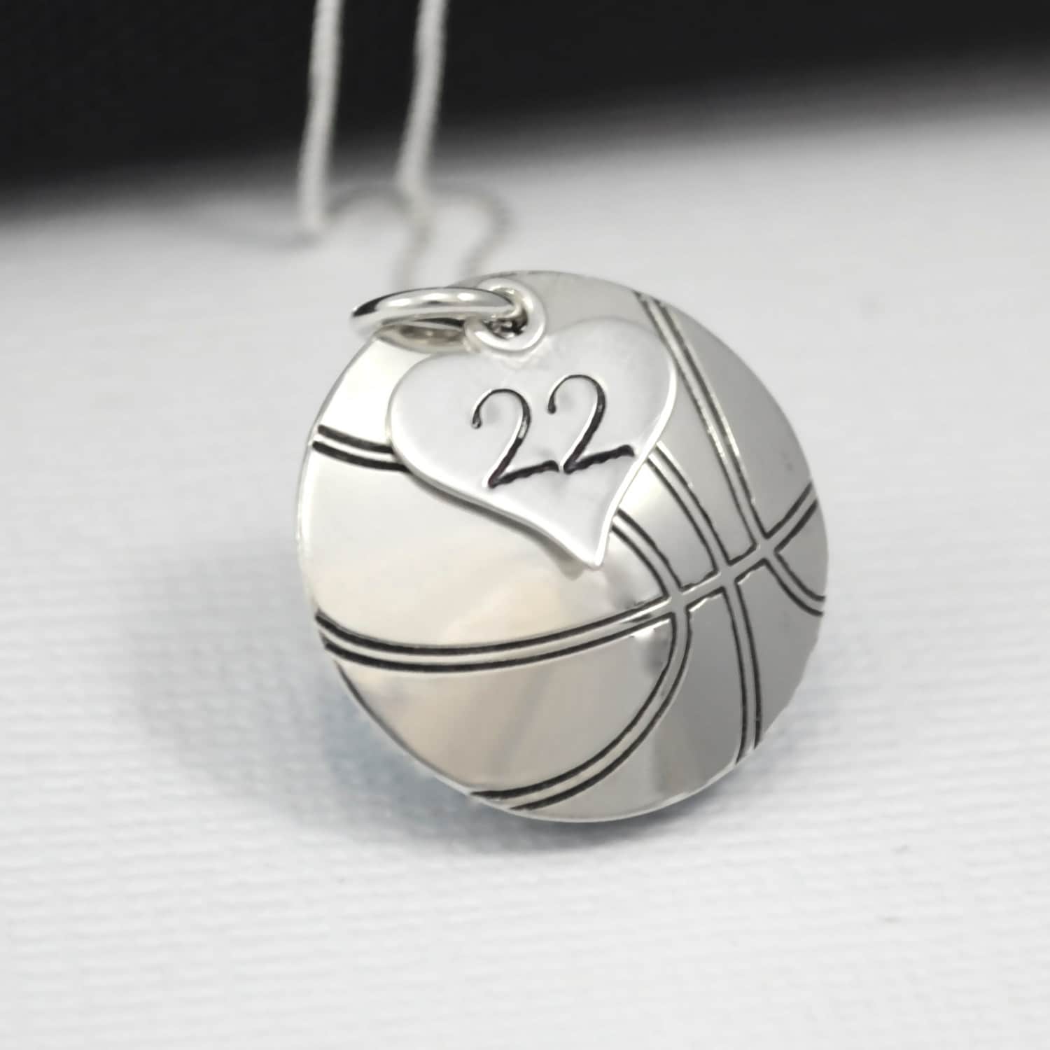 HandStamped Basketball Necklace with Heart Charm stamped with