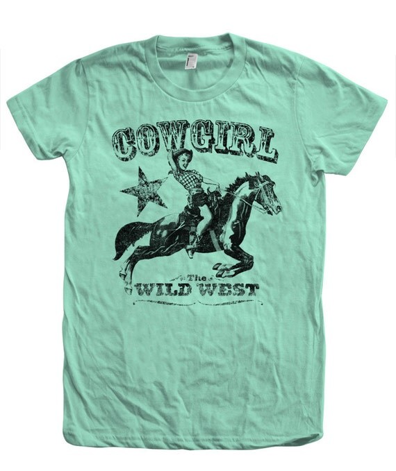 COWGIRL T shirt Hand Screen Printed American Apparel Crew