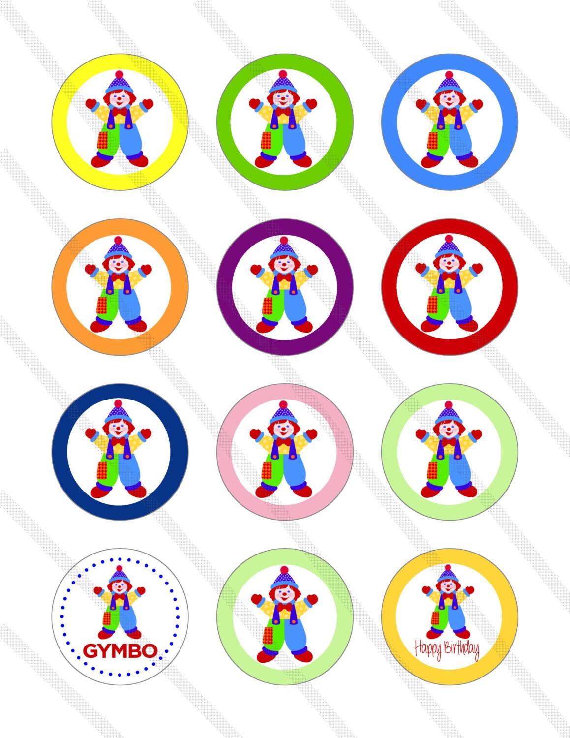 Gymboree Gymbo the clown Birthday Party 2 inch Cupcake Toppers