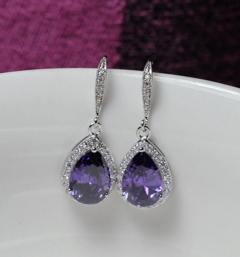 Cubic Zirconia Amethyst earring purple earring bridal