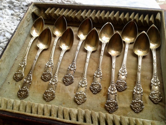 Sterling Silver Gilded Spoons- Antique French Vermeil Jam Spoons- Made by a Master Goldsmith Paris France 1819-1838 - Marks-Rare Collectible