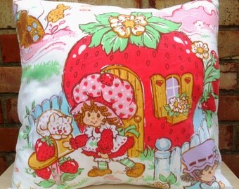 Strawberry Shortcake Vintage Fabric Cushion - Handmade by Alien Couture