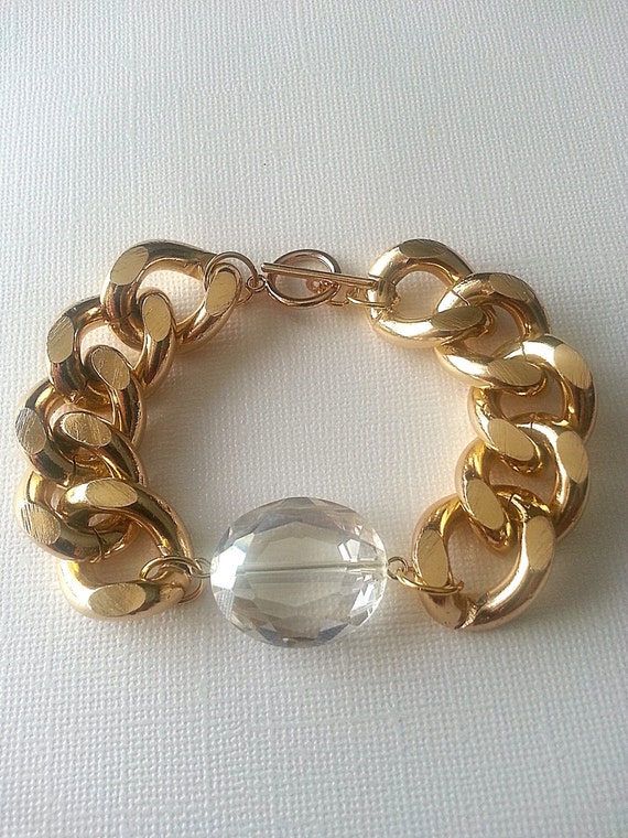 Elizabeth Tail'er Bunnie - AB Clear Chinese Crystal Chunky Gold Chain Bracelet