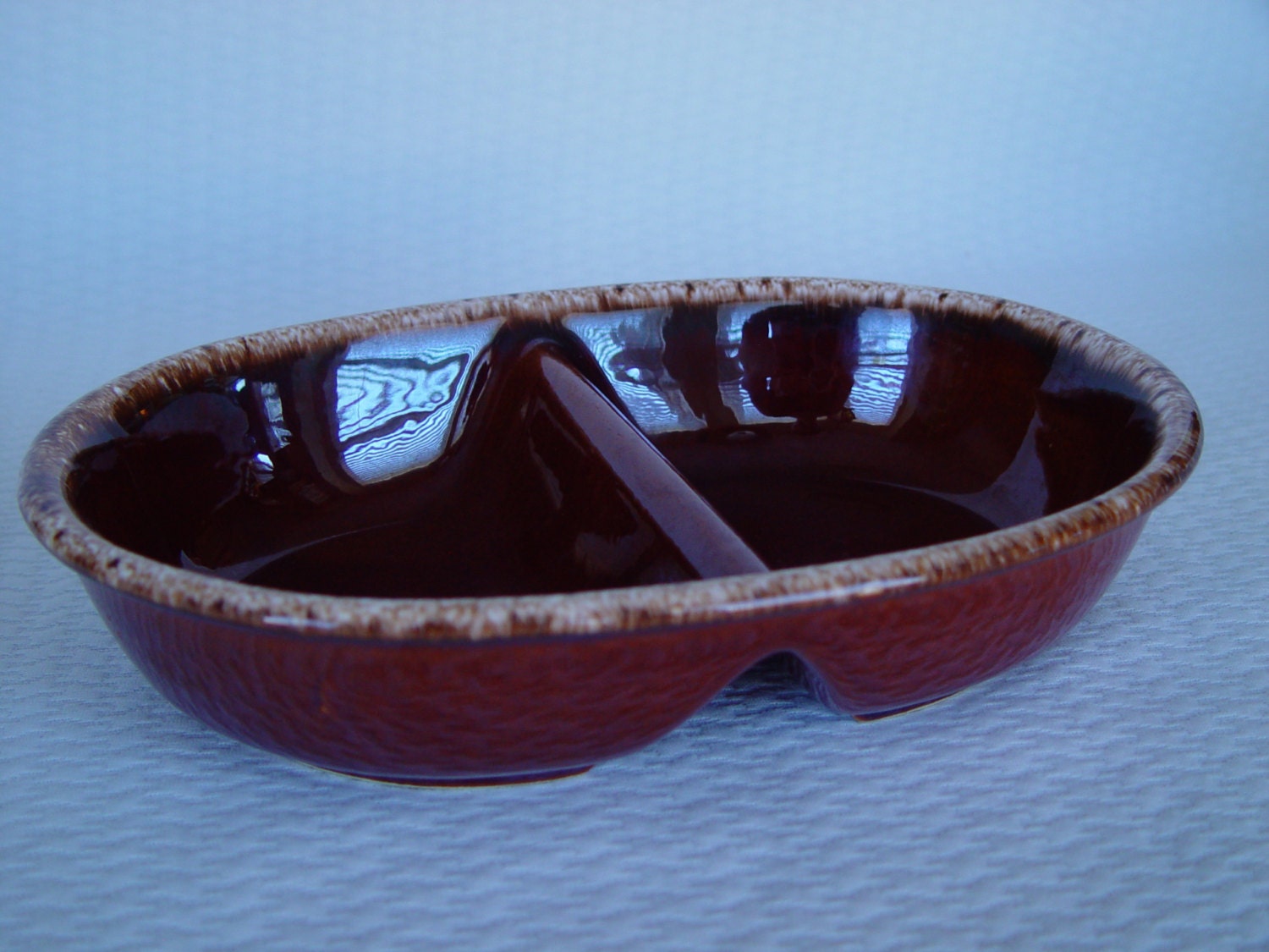 HP Co. Hull Pottery Brown Drip Divided Serving Dish