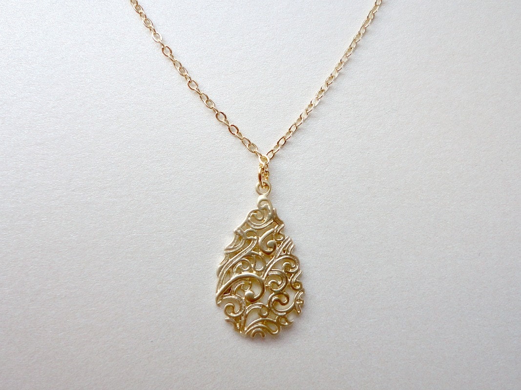 Gold teardrop pendant necklace Wedding jewelry Bridesmaid