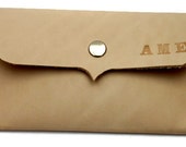 Custom you choose color, thread, and personalized initials women's leather wallet coin purse. Vegetable tanned English kip