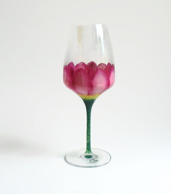 Hand Painted Tulip Flower Wine Glass By Cheriecoquette On Etsy