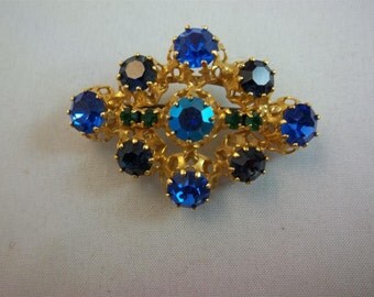 Sale Vintage Austrian Blue Rhinestone Brooch