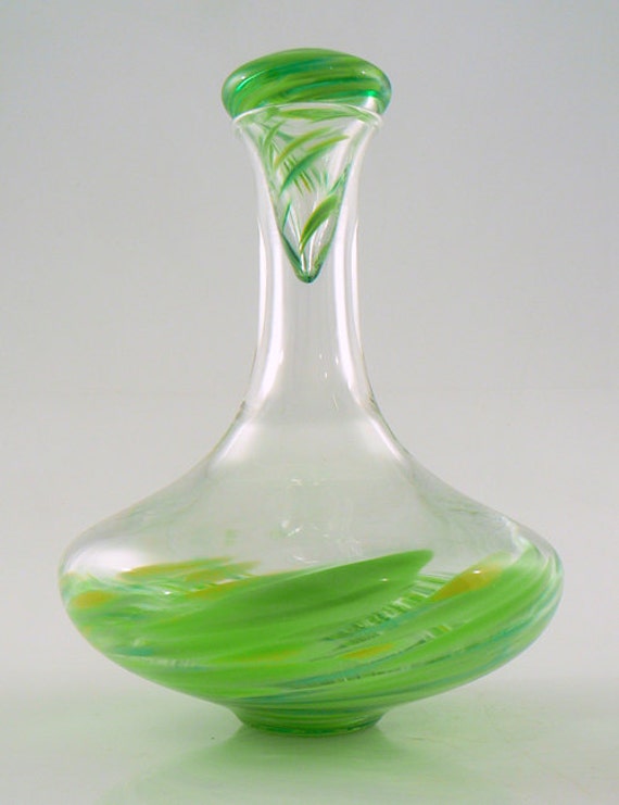 ON SALE Hand Blown Glass Wine Decanter with stopper by Glassometry