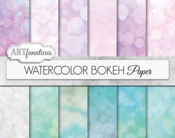 Bokeh digital papers "WATERCOLOR BOKEH" pink bokeh, green bokeh, watercolors on digital paper for photographers, scrapbooking, invitations