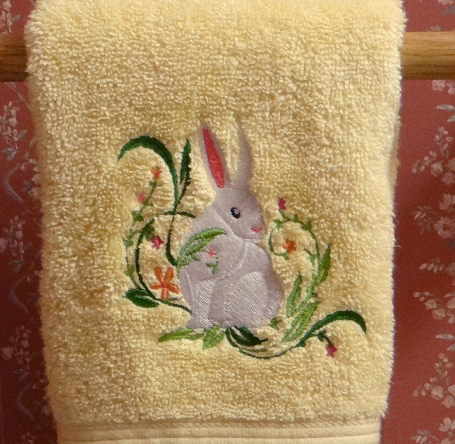 Spring Bunny Easter Terry Hand Towel Jonquil
