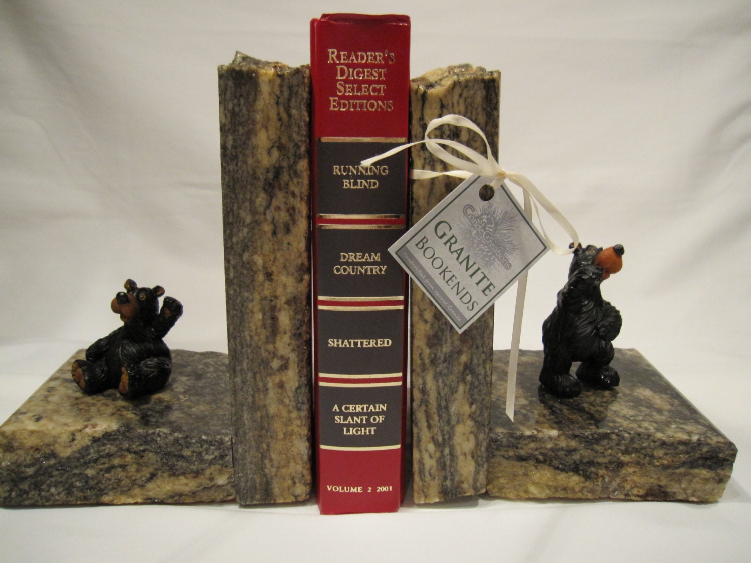 Granite Bookends with Black Bears by CondeCreations on Etsy