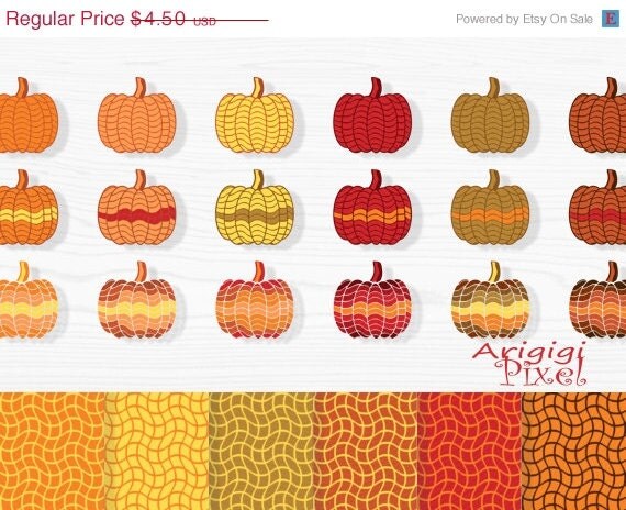 WEEKEND SALE 50% OFF pumpkin clip art & digital paper set , autumn clipart, warm fall colors, scarpbooking, commercial use, digital elements Il_570xn