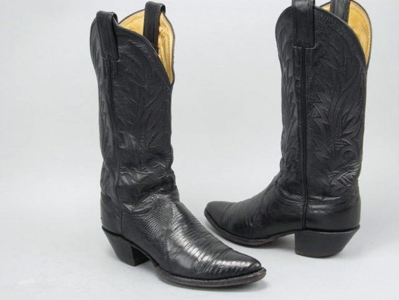 Vintage Justin Genuine Black Lizard skin Western Cowboy Boots