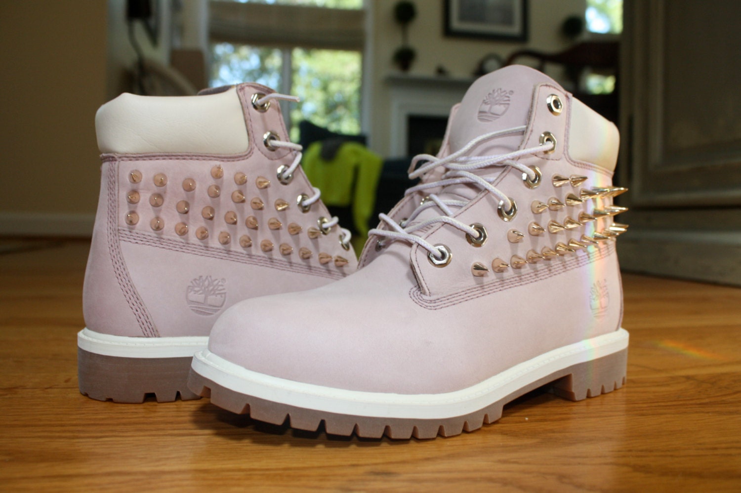Spiked/Studded Pink Timberland Boots by EricaLeeCreatives on Etsy