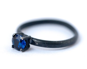 6mm Lab Blue Sapphire Ring - Oxidized Silver Rings , September Birthstone, dgc, SFEtsy, Love, Gifts for Her