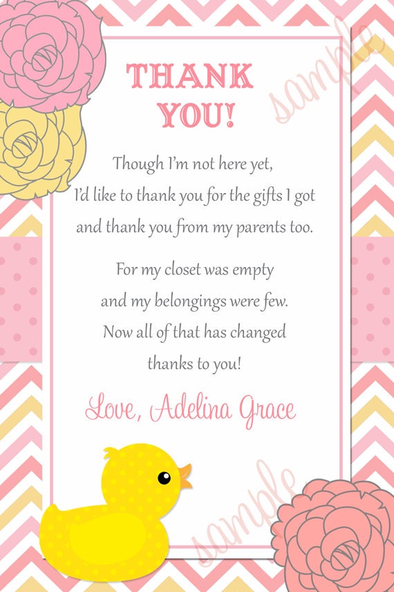 Modern Rubber Duck Pink Chevron Baby Shower Thank you Card - Printable Il_570xn