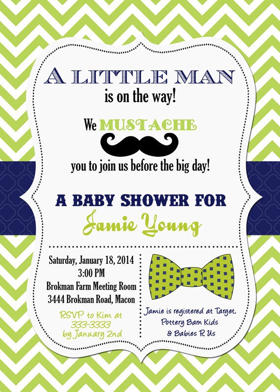 Little Man Mustache Bowtie Baby Shower Invitation - Printable