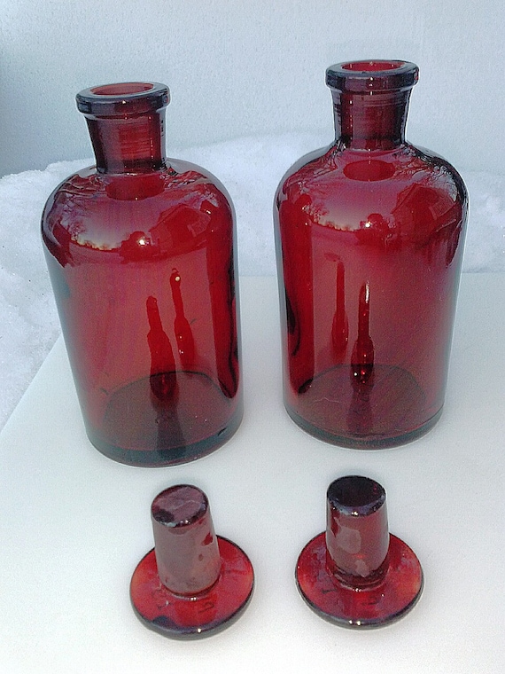 Sale RUBY RED GLASS Medicine Bottles Vintage Pyrex Glass