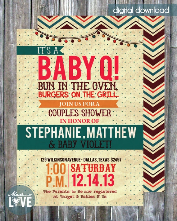 Couples Baby Shower Invitation BabyQ Digital Download