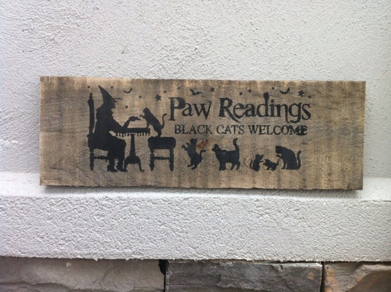 Halloween sign paw readings sign black cat sign primitive wood sign Halloween decoration pallet upcycled