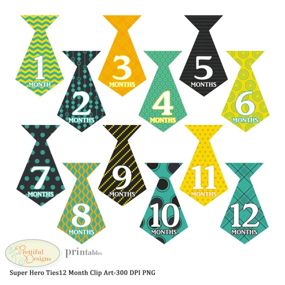 12 Month Baby Boy Onesie Tie Clipart - Super Hero Ties Il_570xn