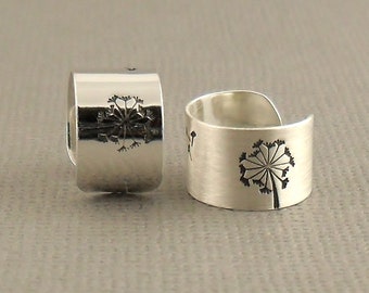 Wide Wish Sterling Silver Ear Cuff 925, Single Dandelion Cartilage Ear Cuff Earring, Sterling Silver Jewellery