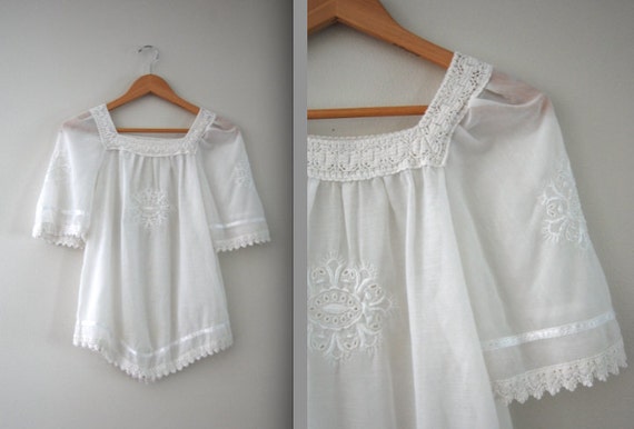 Greek Embroidered Peasant Blouse/ 70s Blouse/ 1970s Shirt/