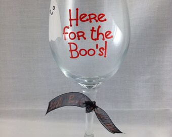 Here For The Boos Halloween Wine Glass, Halloween party, halloween favor, fall decor