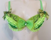 Tinker Bell Inspired- Green Rave Outfit, Rhinestones, Crystal Chain
