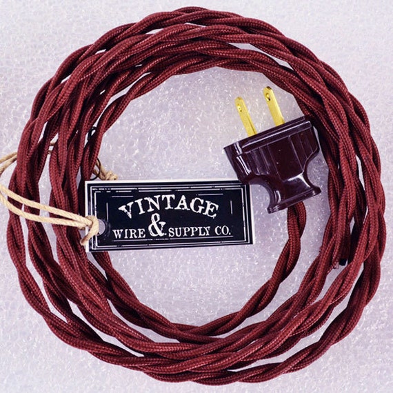 BURNT COPPER Lamp Cord Cloth Covered Wire 8ft Cordset