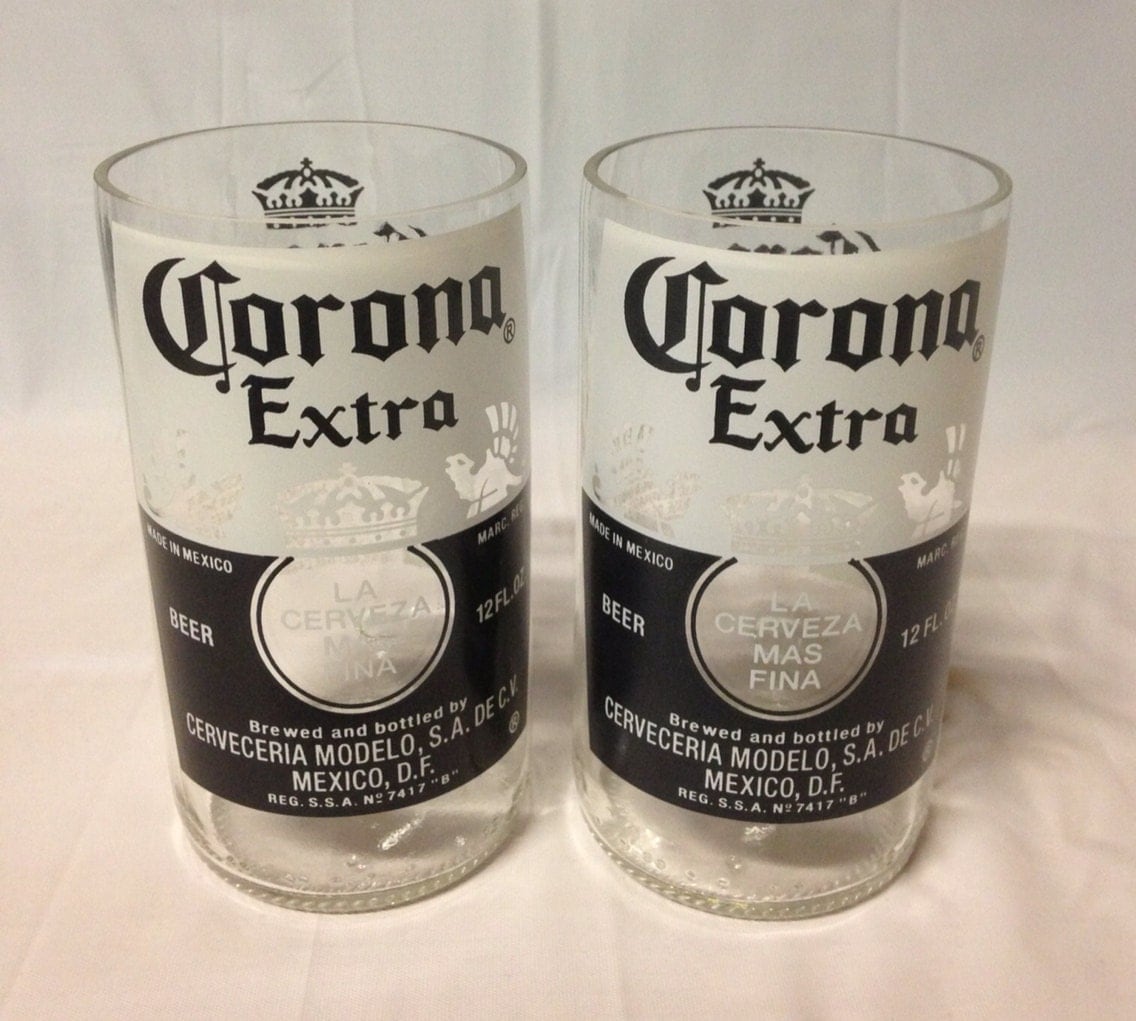Corona Beer Bottle Tumbler Drinking Glasses. Recycled Glass