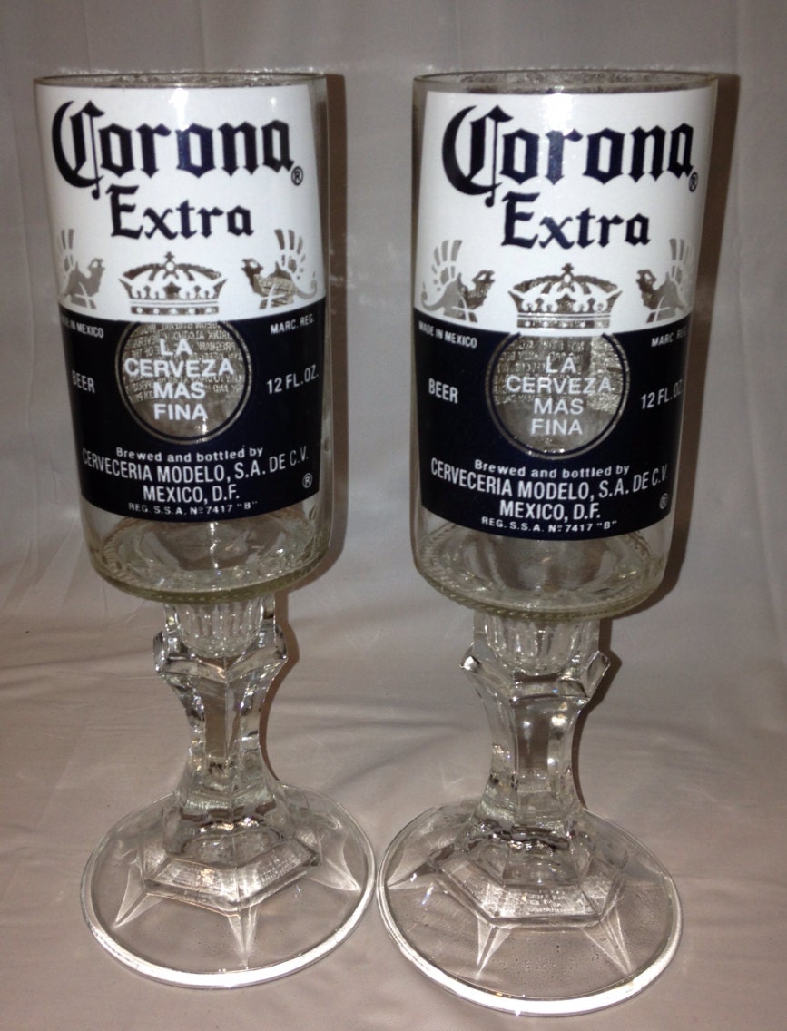 Corona Beer Bottle Wine Glasses. Recycled Glass Bottles. Beer