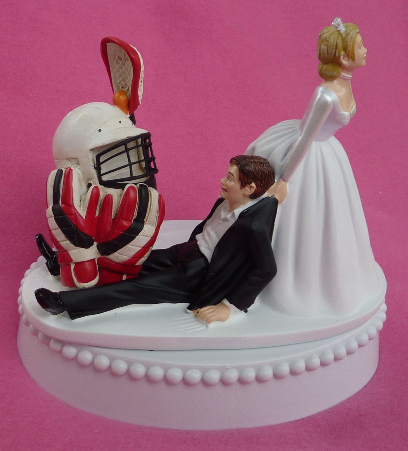 Wedding Cake Topper Lacrosse Player Helmet Gloves Stick Sports