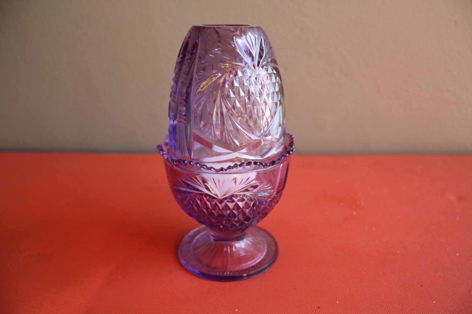 Purple Fenton Heart/Pineapple Fairy Lamp