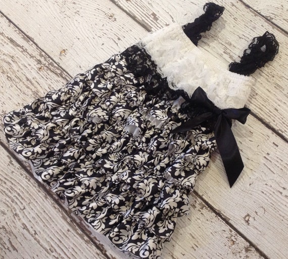 Petti lace dress black white damask dress by BabyLiloHairBoutique