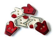ONE Red and White Mitten Sewing Button, Handmade Winter Christmas Holiday Sew On Buttons in Designer Colors, Quilting and Sewing Supplies