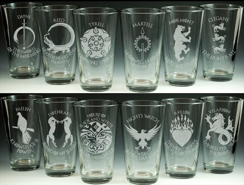 Game of Thrones Glasses Etched Glass House Stark House
