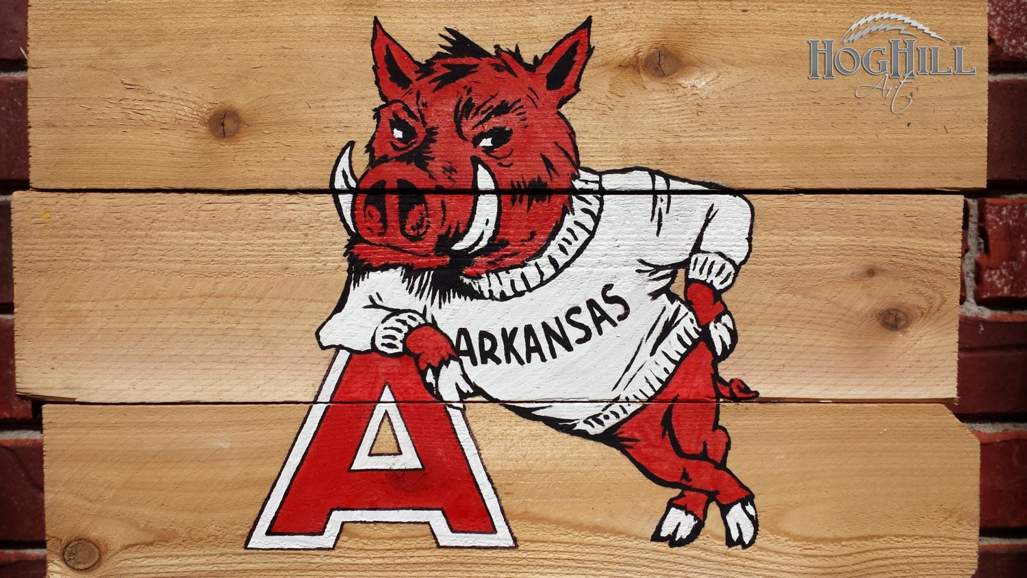Arkansas Razorback painting Big Red on handmade