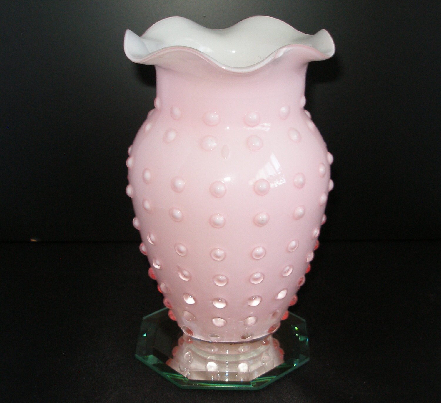 Vintage 50s Dainty Pink HOBNAIL CASED GLASS Vase